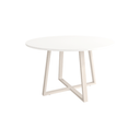 Mesa de comedor redonda fija Lugano con patas metálicas y acabado madera