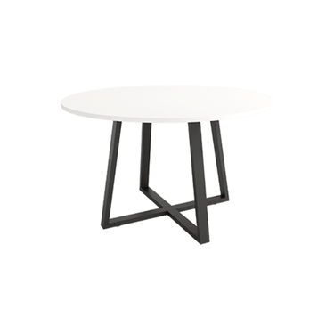 Mesa de comedor redonda fija Lugano con patas metálicas y sobre biselado