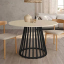 Mesa de comedor redonda fija DELTA con tapa biselada y pata central metálica en colores personalizables