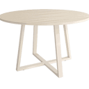 Mesa de comedor redonda fija Lugano con patas metálicas y diseño biselado