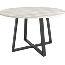 Mesa de comedor redonda fija Lugano con patas metálicas y sobre biselado