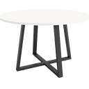 Mesa de comedor redonda fija Lugano con patas metálicas y sobre biselado