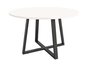 Mesa de comedor redonda fija Lugano con patas metálicas y sobre biselado