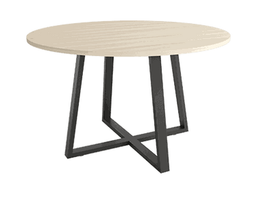 Mesa de comedor redonda fija Lugano con patas metálicas y sobre biselado en varios colores