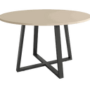 Mesa de comedor redonda fija Lugano con patas metálicas y acabado en madera