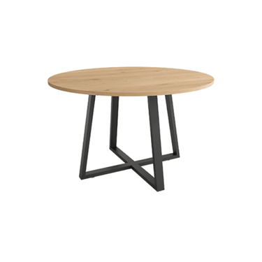 Mesa de comedor redonda fija Lugano con patas metálicas y sobre biselado en colores variados