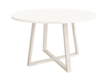 Mesa de comedor redonda fija Lugano con patas metálicas y sobre biselado