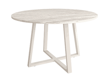 mesa de comedor redonda fija lugano con patas metálicas y sobre biselado
