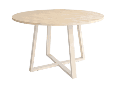 Mesa de comedor redonda fija Lugano con sobre biselado y patas metálicas