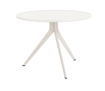 Mesa de comedor redonda fija ORTA con sobre biselado y patas metálicas