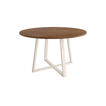 Mesa de comedor redonda fija LUGANO con patas metálicas y sobre biselado