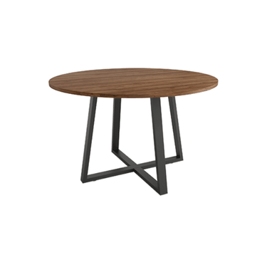 Mesa de comedor redonda fija Lugano con patas metálicas y diseño madera