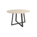 Mesa de comedor redonda fija Lugano con patas metálicas y sobre biselado