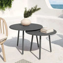 Mesa exterior AOMAS en conjunto 2 mesitas metálicas tipo nido para jardín en colores arena y grafito