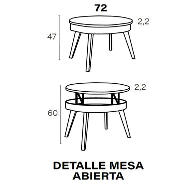 Mesa de Centro Redonda elevable patas inclinadas mod. CAELI