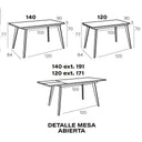 Mesa salón comedor extensible PALMIRA de diseño moderno con acabado en madera y patas metálicas blancas o negras.