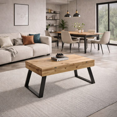 Mesa Centro Elevable Convertible Pata Metal Trapecio mod. FIORENZA