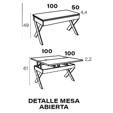 Mesa Centro Elevable Convertible Pata Metal X mod. DONATA