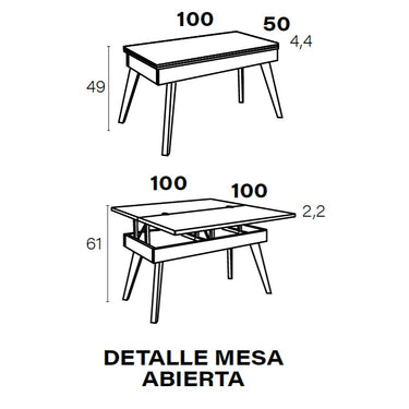 Mesa Centro Elevable Convertible Pata Metal mod. RENATA