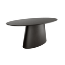 Mesa de comedor ovalada BIMAN de madera natural con pata central ancha y acabado minimalista