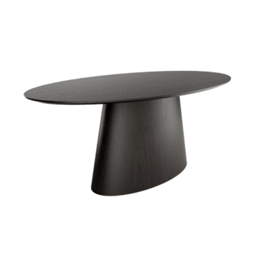 Mesa de comedor ovalada BIMAN de madera natural con pata central ancha y acabado minimalista