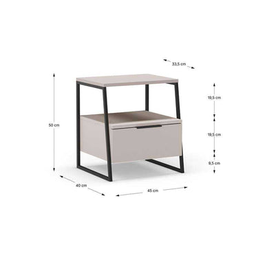 mesita de noche ailev perla con un cajón y patas negras
