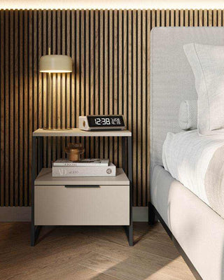 Mesita de noche Ailev Perla con diseño minimalista y cajón amplio