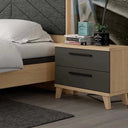 Mesita de noche LUCCA con dos cajones y tiradores visibles diseño moderno madera resistente