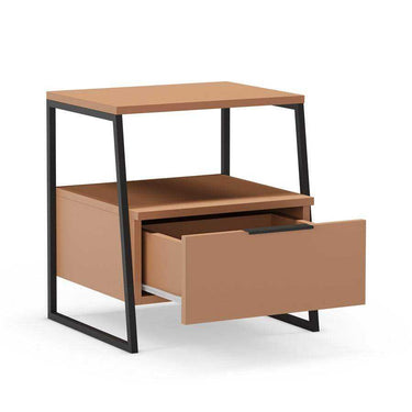Mesita de noche terracota Ailev con cajón y patas negras