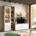 Mueble de salón comedor Bolonia con vitrina alta, estantería y mueble TV