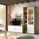 Mueble de salón comedor completo BOLONIA con vitrina alta y estantería