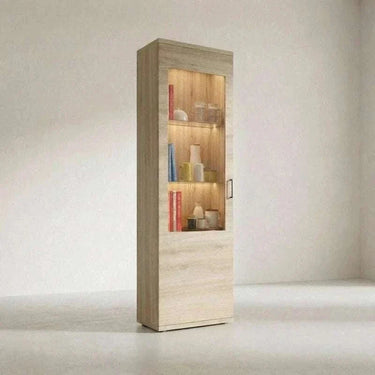 Mueble de salón comedor completo Bolonia con vitrina alta, estantería y mueble TV