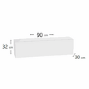 Mueble Recibidor tipo módulo bajo de melamina blanca, rectangular y de líneas lisas, con medidas de 90 × 32 cm.