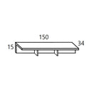 Mueble salón tipo base para TV, diseño rectangular con repisa y soportes; mide 150 cm de ancho y 34 cm de fondo.