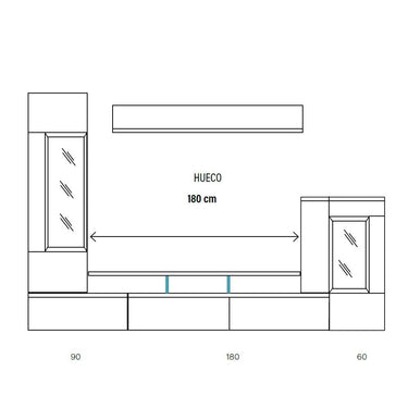 Mueble salón composición CATANIA 2 Ambiente 10 diseño apilado con vitrina y bajo TV