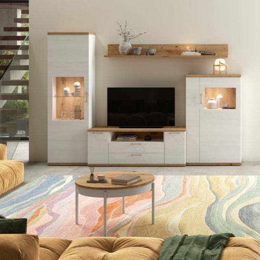 Mueble salón comedor Bolonia de 4 piezas con vitrina alta y bajo TV