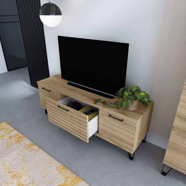 mueble salón comedor bolonia ambiente moderno con vitrina y módulo tv