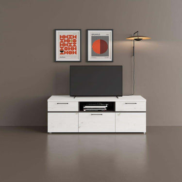 Composición mueble salón comedor ROMA ambiente 3 estilo nórdico con vitrina y bajo TV