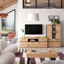 mueble salón comedor roma bitono moderno con vitrina y bajo tv