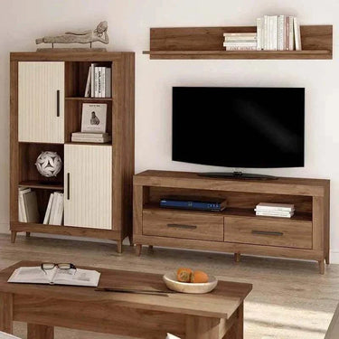 Mueble salón composición ASTI ambiente 8 con mueble TV vitrina y estante