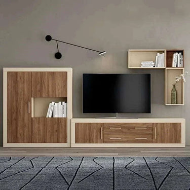 Mueble salón composición ASTI ambiente 9 con acabado perla y frontales java