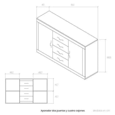 Mueble salón composición ASTI con aparador y vitrina en tonos blancos y madera