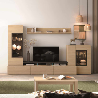 Mueble salón composición CATANIA 2 Ambiente 10 con vitrina y bajo TV apilados