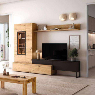 mueble salón composición catania 2 ambiente 9 con vitrina y zona tv