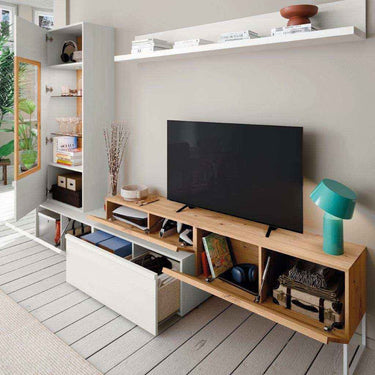 Mueble salón composición CATANIA 2 con vitrina y estante de pared