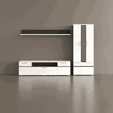 Mueble de salón composición ROMA estilo nórdico con vitrina, bajo TV y estante