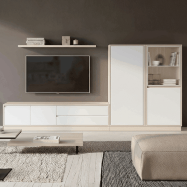 Mueble de salón composición TIVOLI con diseño arquitectónico y cristal Olas