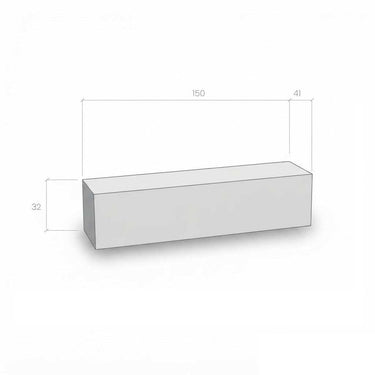 Mueble salón bajo para TV, rectangular y de acabado gris claro liso, con frente cerrado y medidas indicadas.