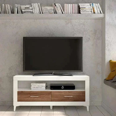 Mueble TV ASTI 130 cm con 2 cajones y hueco central minimalista personalizable