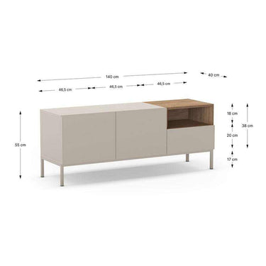 Mueble TV Cailin Perla color perla con 3 puertas y patas negras